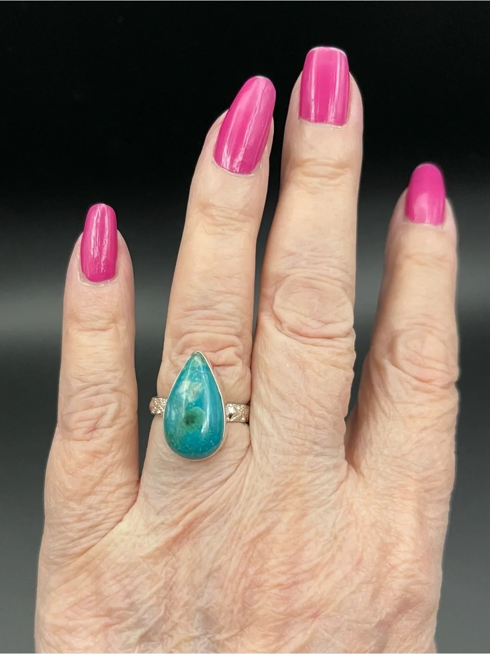 Morenci Azurite in Malachite.925 sterling silver teardrop ring size 7.25